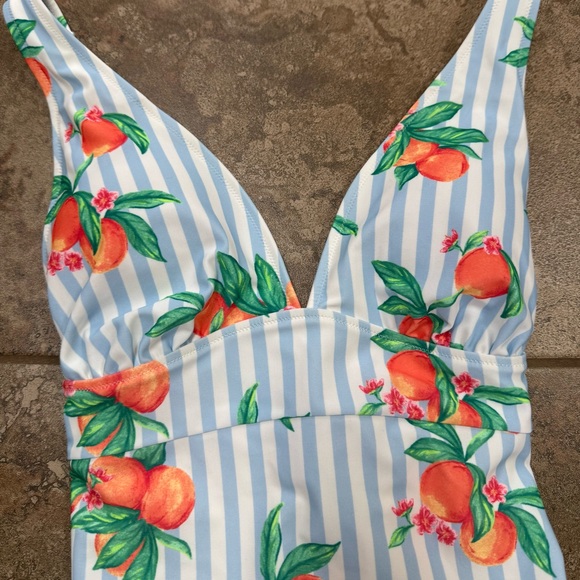 Old Navy Blue and White Striped One Piece Swimsuit - Picture 2 of 7